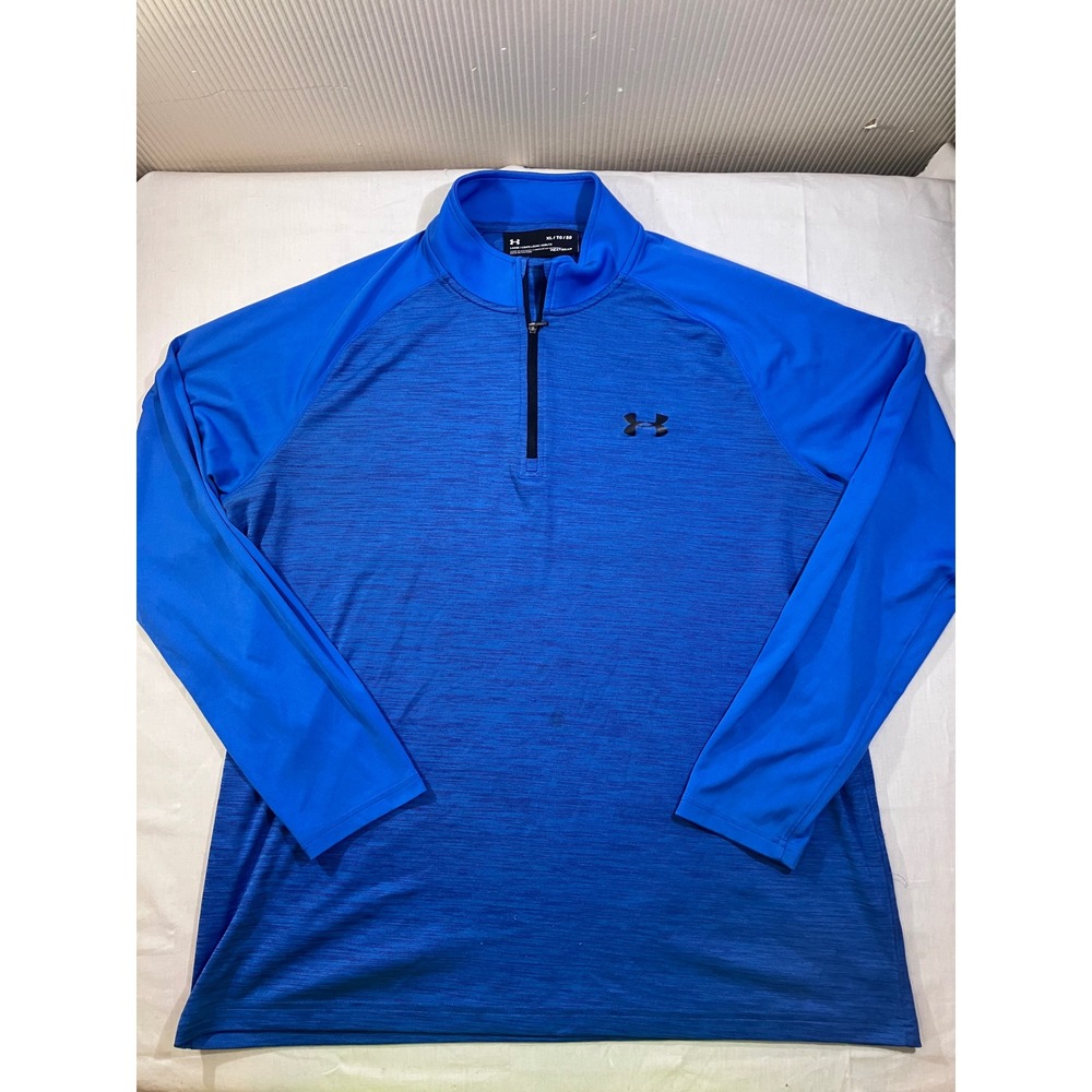 Under Armour Mens XL Blue Heather HeatGear Loose Fit 1/4 Zip Pullover Tech Shirt